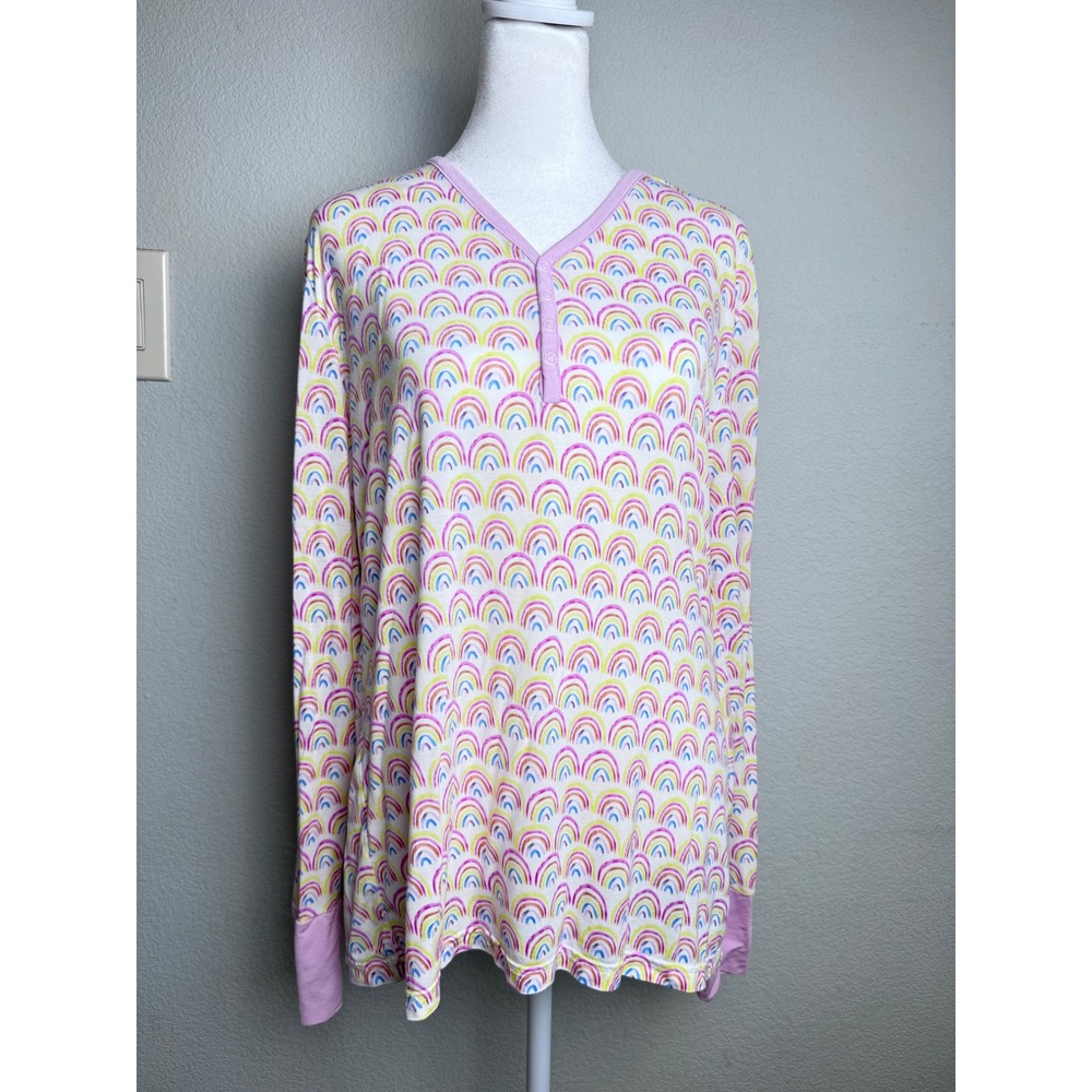 Little Sleepies Watercolor Rainbow Bamboo Henley Pajama Top Women Medium